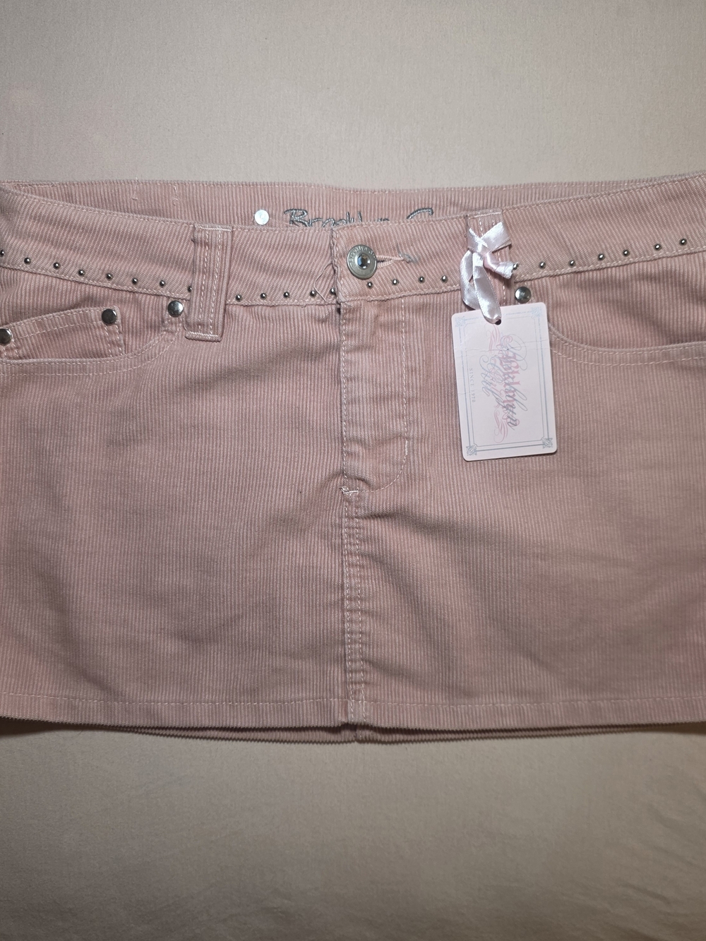 Women's Blush Pink Corduroy Mini Skirt with Studded Waistband